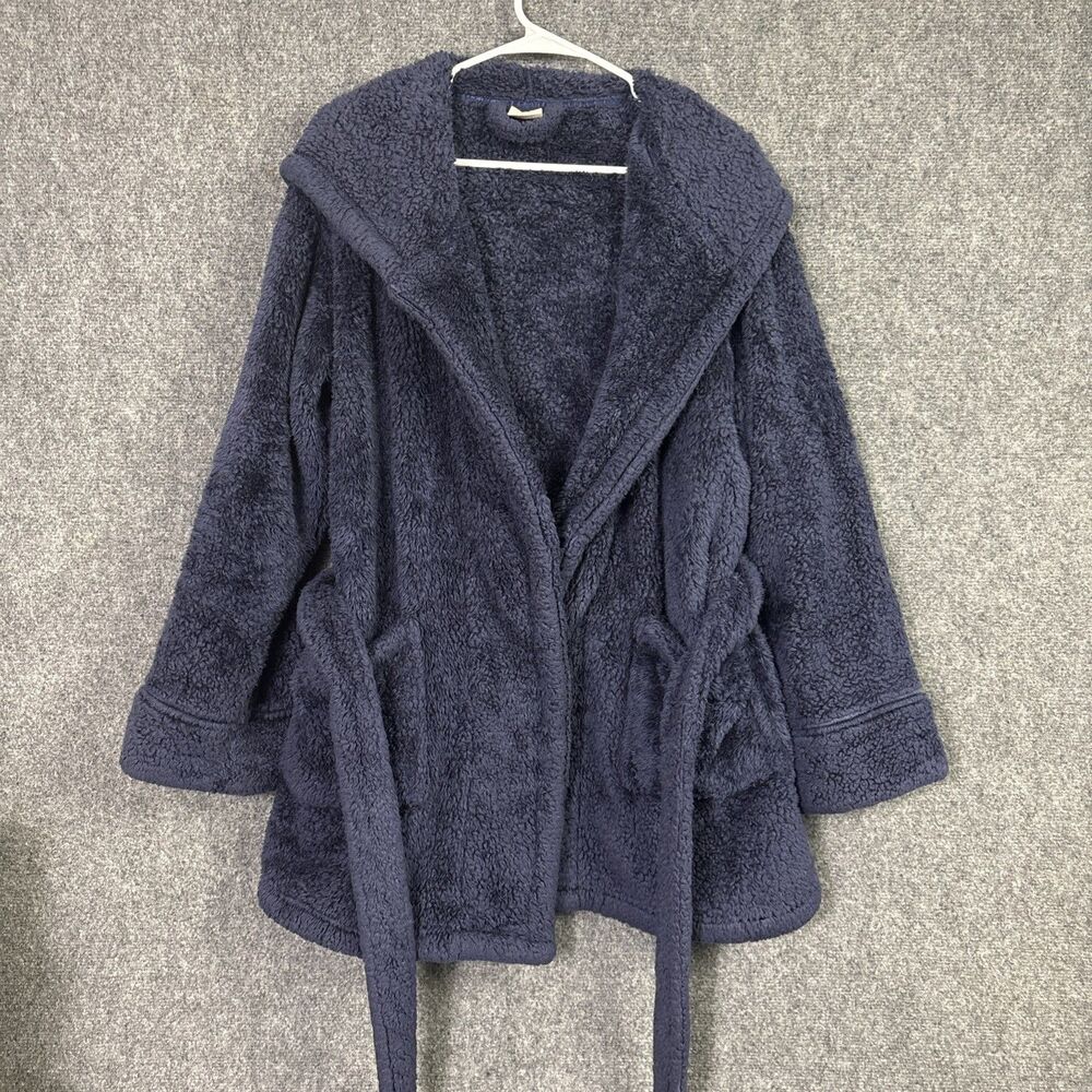 Jasmine & Ginger robe Womens Size S Blue Short Plush Large Pockets Hodded